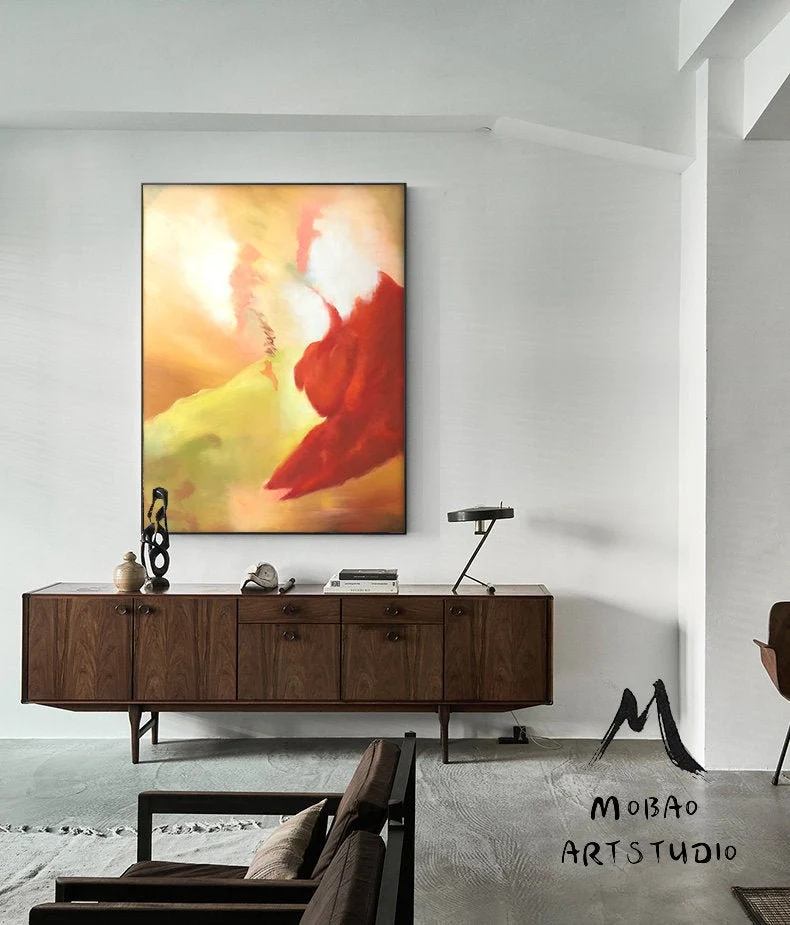Painting Hand-painted Red Abstract Pink Abstract Canvas Wall Art 7JZGW